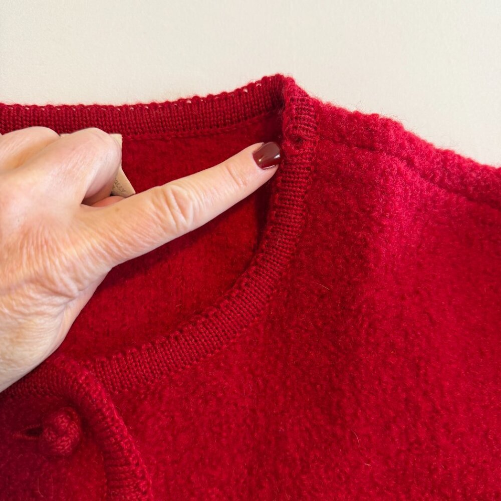 Vintage LANDS END Red 100% Boiled Wool Cardigan Sweater Jacket 14P - Picture 9 of 10